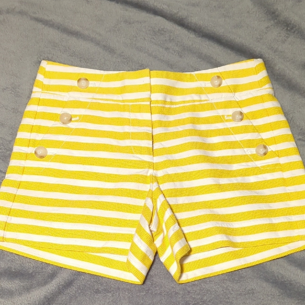 LOFT Yellow and White Striped High Waist Shorts